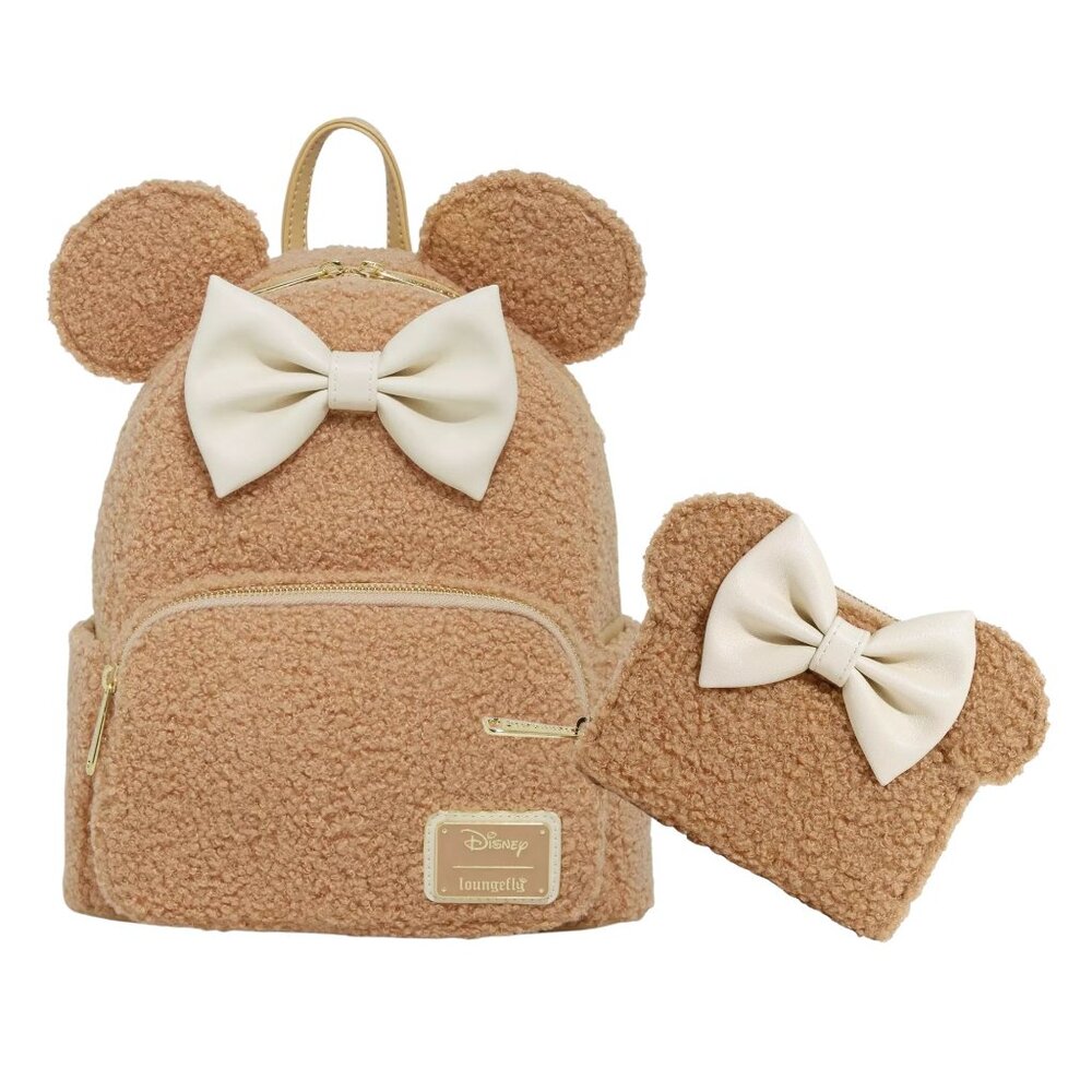 Loungefly Disney Minnie Mouse Sherpa Mini Backpack and Wallet Set NWT Exclusive
